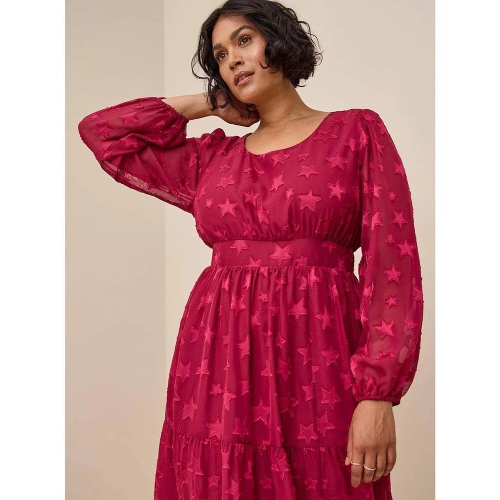 Torrid Midi Star Tiered Chiffon Dress in Burgandy
